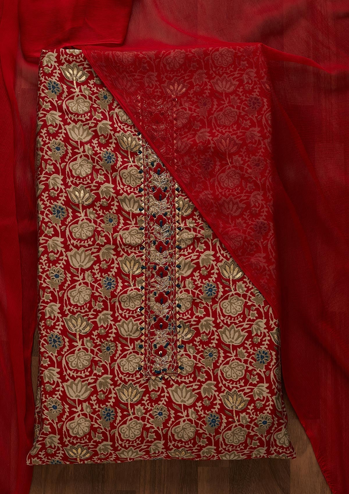 Maroon Gotapatti Cotton Unstitched Salwar Suit-Koskii