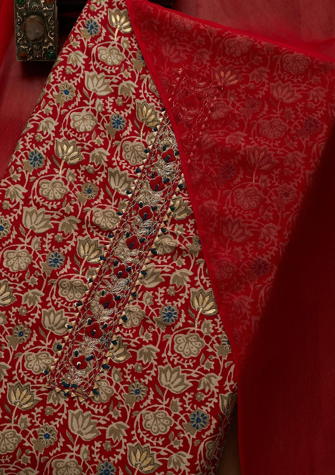 Maroon Gotapatti Cotton Unstitched Salwar Suit-Koskii