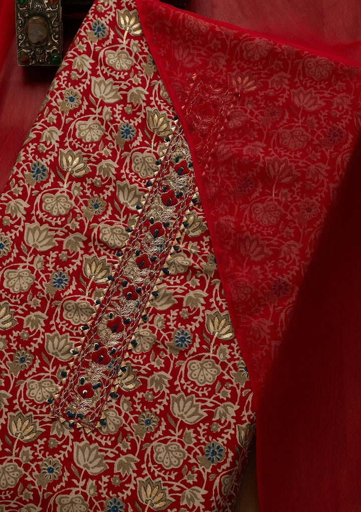 Maroon Gotapatti Cotton Unstitched Salwar Suit-Koskii