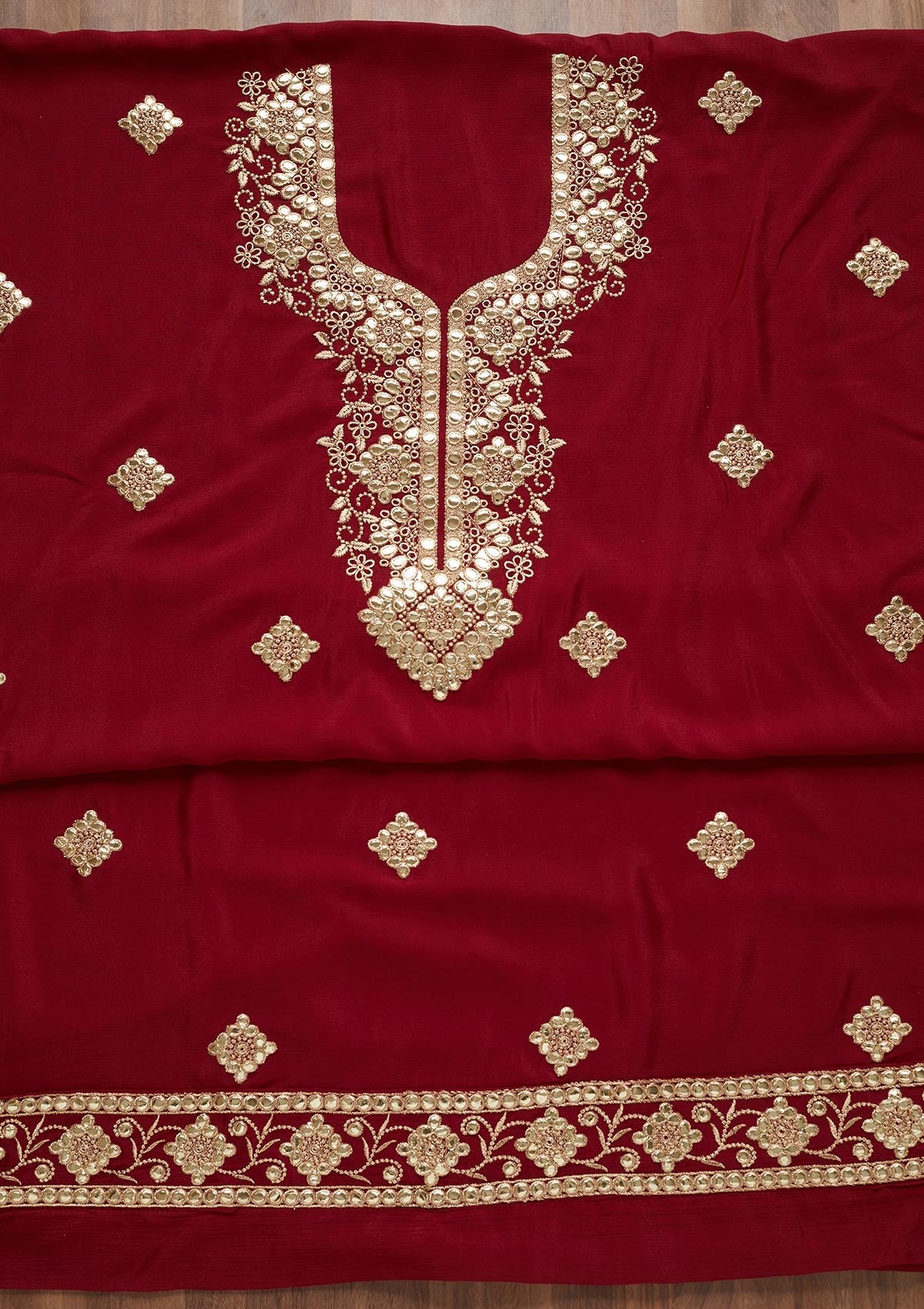 Maroon Gotapatti Semi Crepe Unstitched Salwar Suit - Koskii