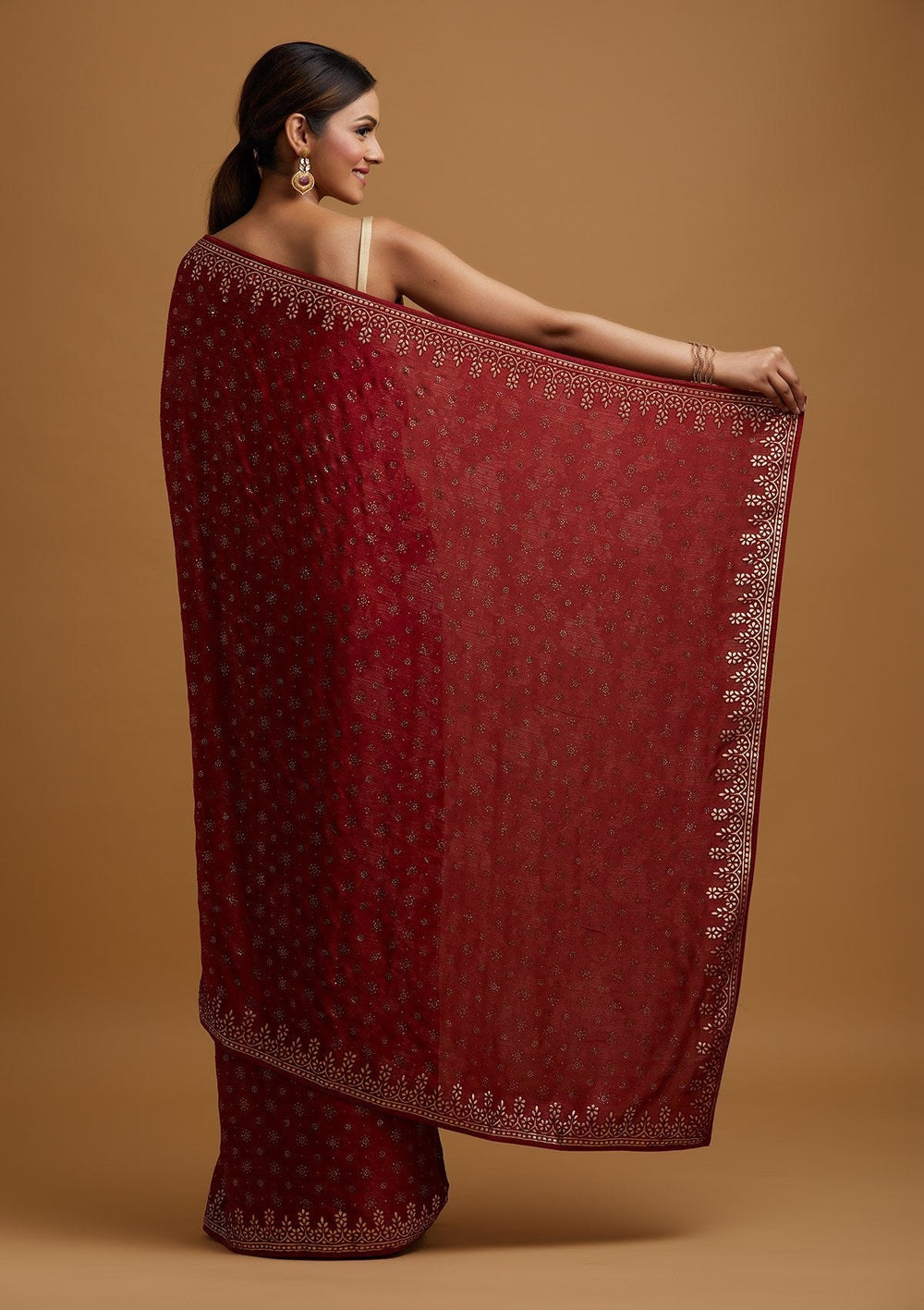 Maroon Gotapatti Semi Crepe Designer Saree - koskii