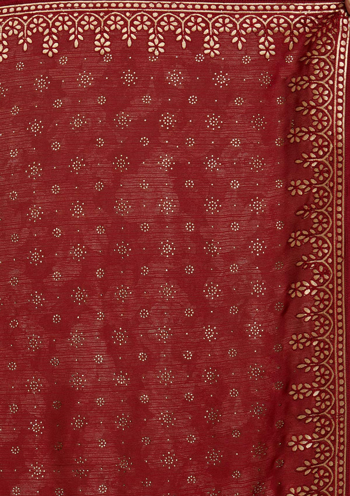 Maroon Gotapatti Semi Crepe Designer Saree - koskii