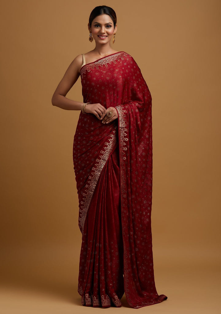 Maroon Gotapatti Semi Crepe Designer Saree - koskii