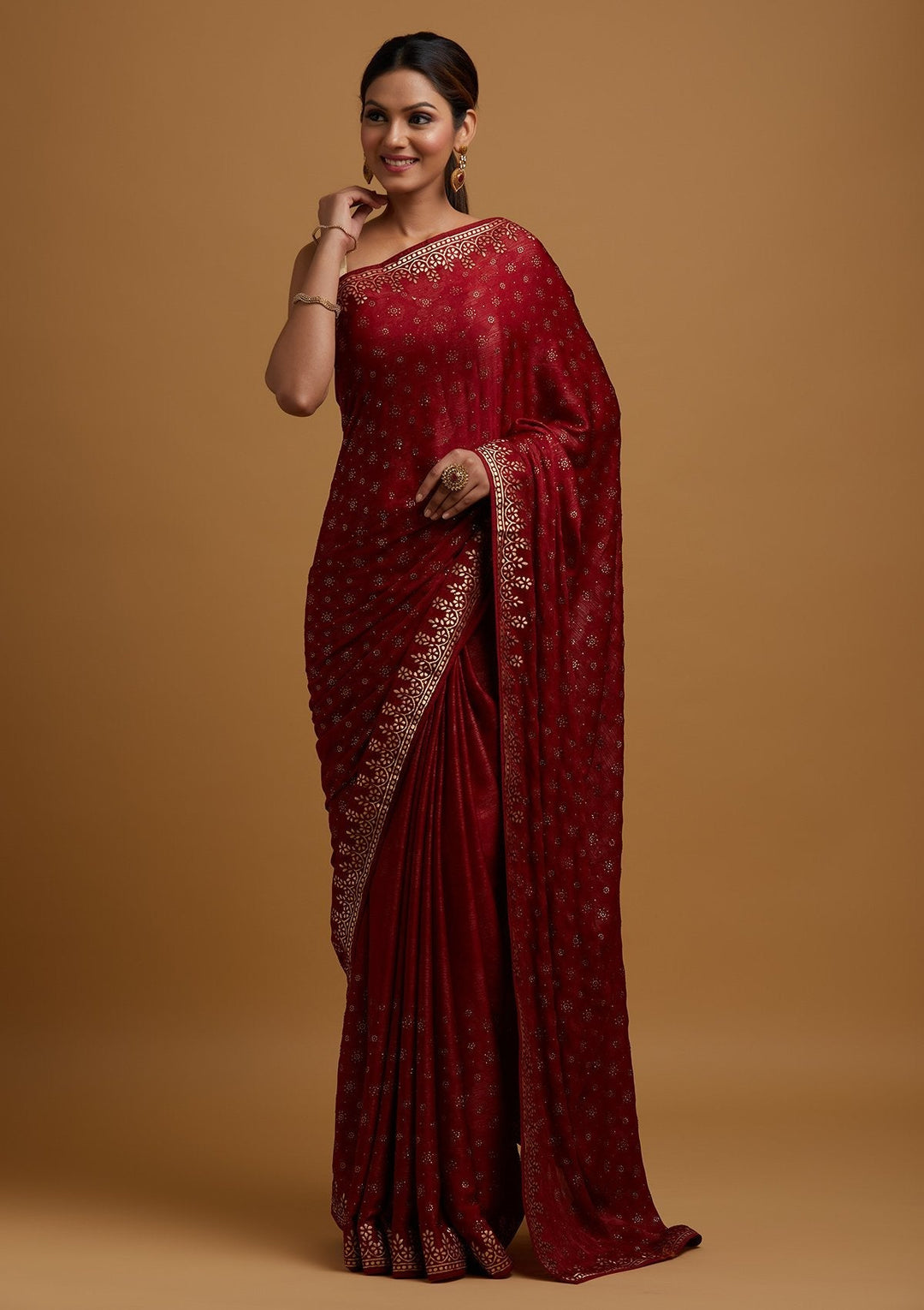 Maroon Gotapatti Semi Crepe Designer Saree - koskii