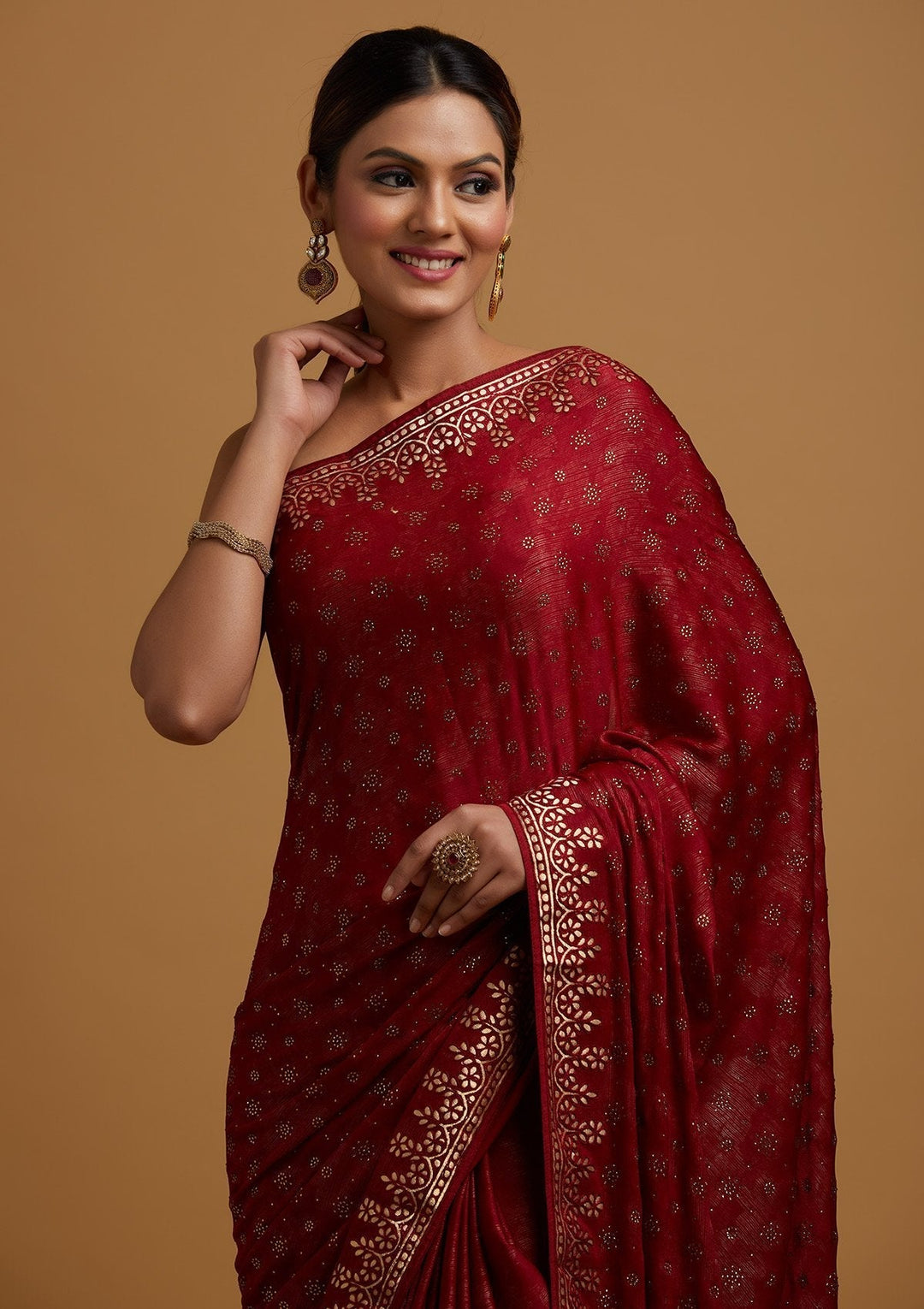 Maroon Gotapatti Semi Crepe Designer Saree - koskii