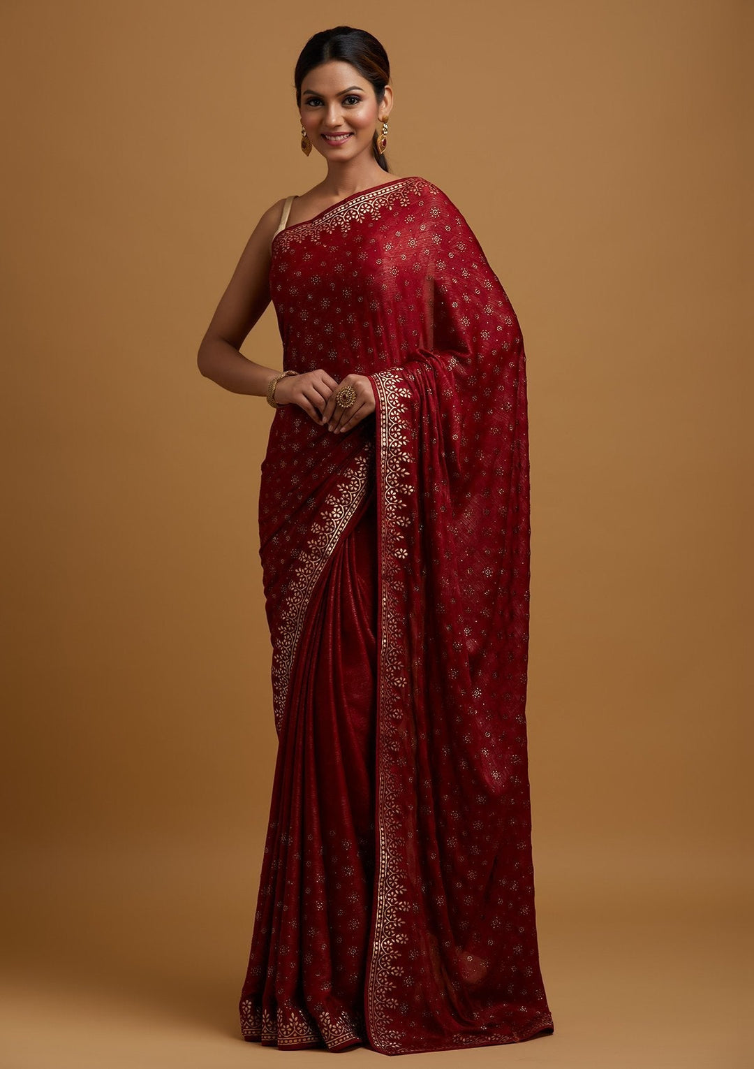 Maroon Gotapatti Semi Crepe Designer Saree - koskii