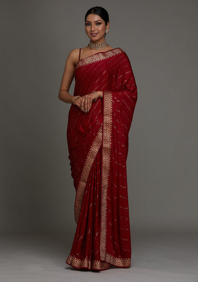 Maroon Gotapatti Shimmer Saree - Koskii