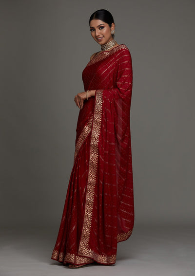 Maroon Gotapatti Shimmer Saree - Koskii