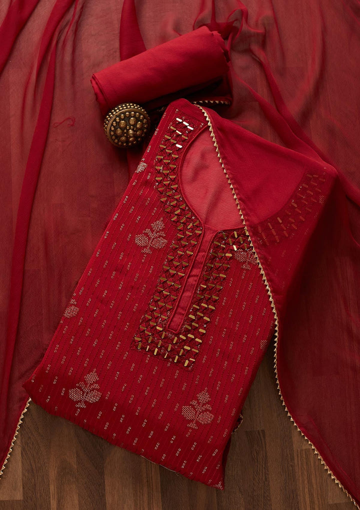 Maroon Mirrorwork Georgette Designer Semi-Stitched Salwar Suit - Koskii