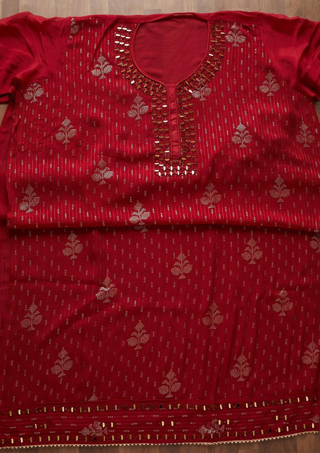 Maroon Mirrorwork Georgette Designer Semi-Stitched Salwar Suit - Koskii