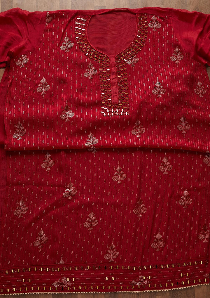 Maroon Mirrorwork Georgette Designer Semi-Stitched Salwar Suit - Koskii