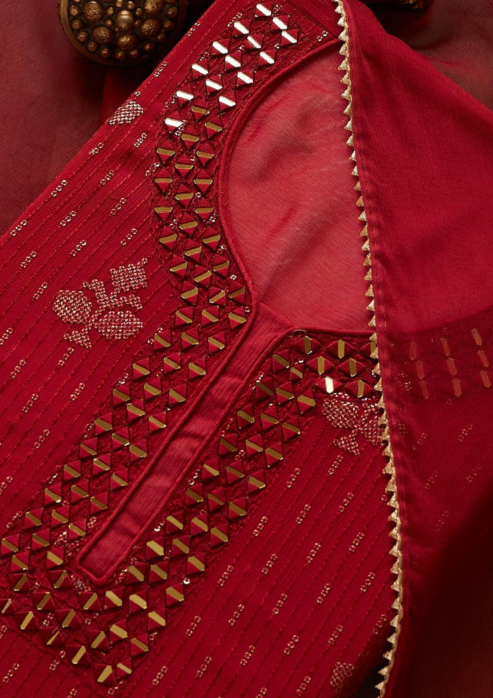Maroon Mirrorwork Georgette Designer Semi-Stitched Salwar Suit - Koskii