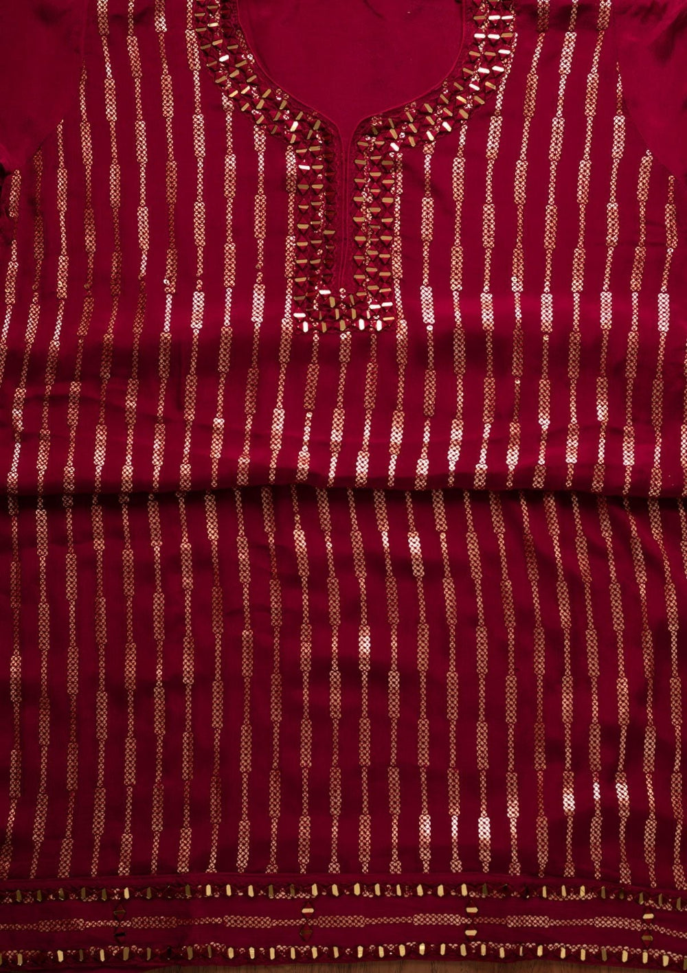 Maroon Mirrorwork Semi Crepe Designer Semi-Stitched Salwar Suit - koskii