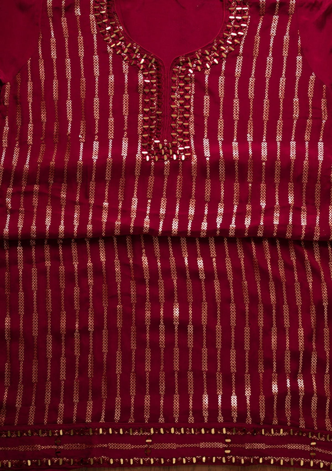 Maroon Mirrorwork Semi Crepe Designer Semi-Stitched Salwar Suit - koskii