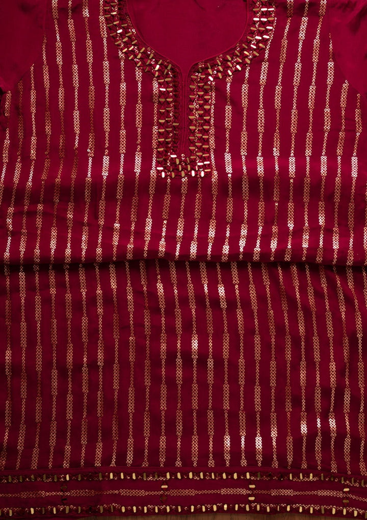 Maroon Mirrorwork Semi Crepe Designer Semi-Stitched Salwar Suit - koskii