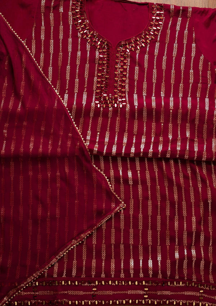 Maroon Mirrorwork Semi Crepe Designer Semi-Stitched Salwar Suit - koskii