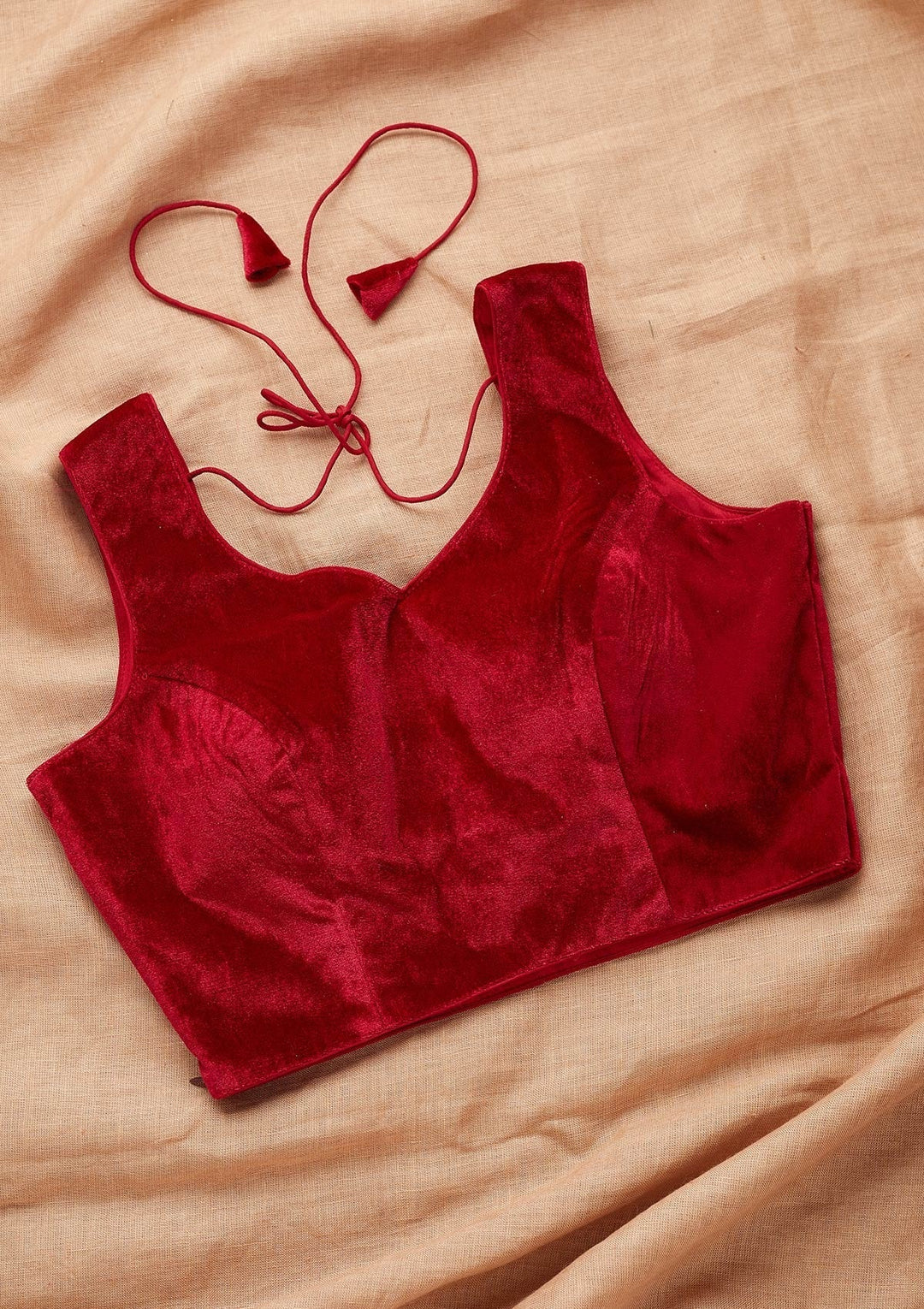 Maroon Plain Velvet Readymade Blouse-Koskii