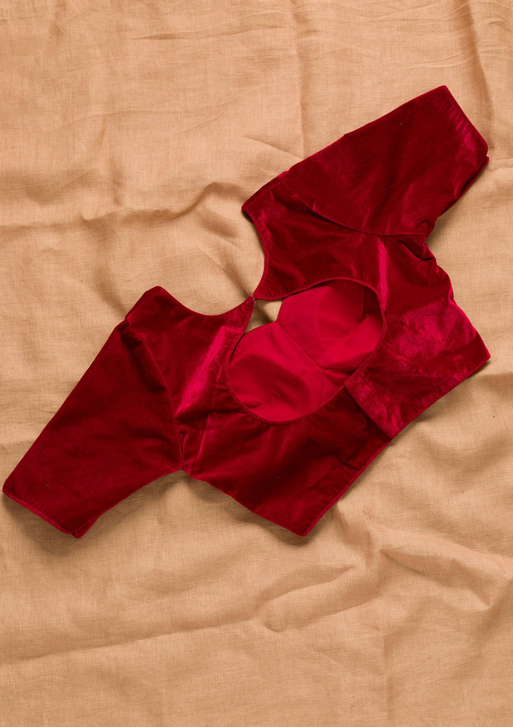Maroon Solid Velvet Blouse-Koskii