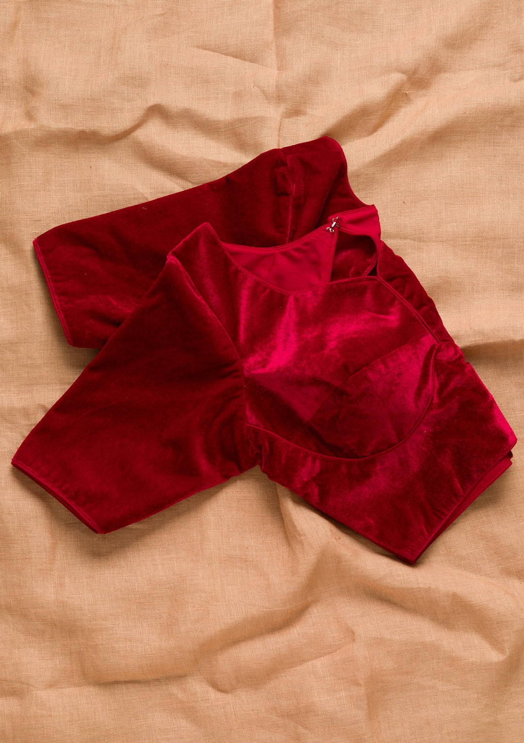 Maroon Solid Velvet Blouse-Koskii