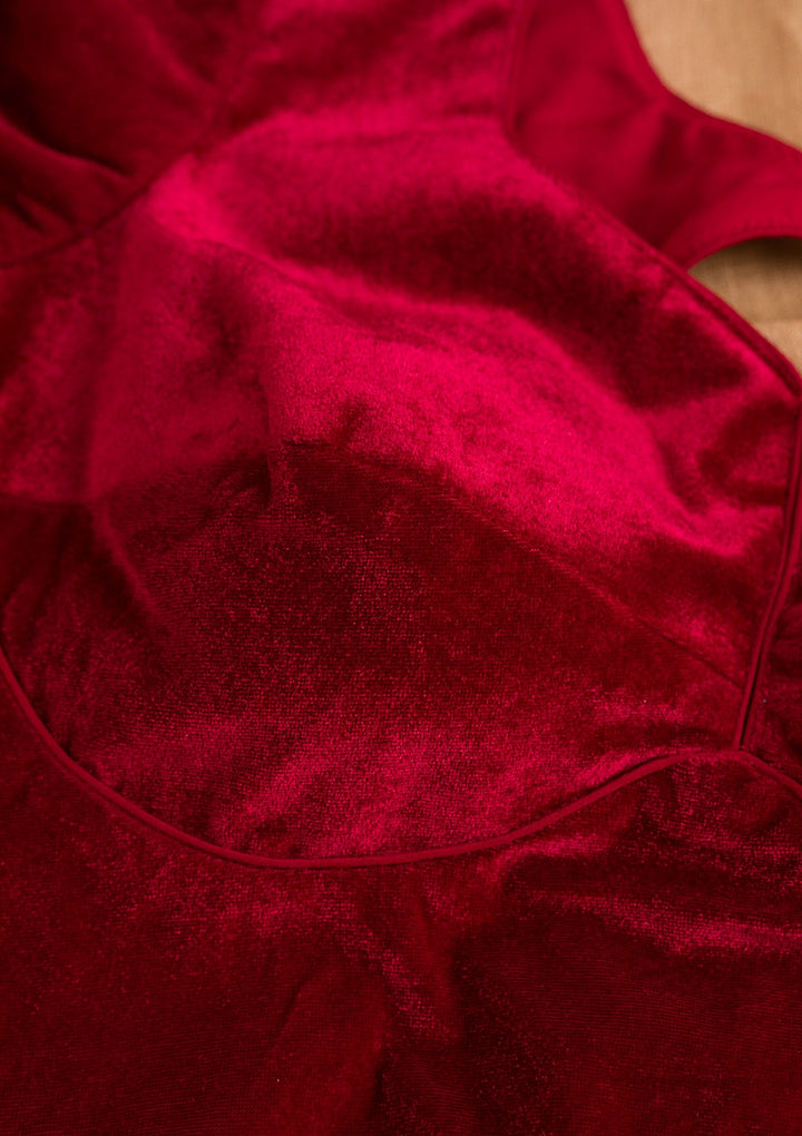 Maroon Solid Velvet Blouse-Koskii