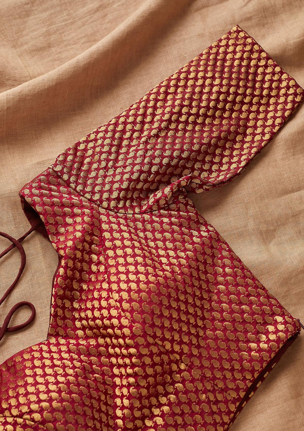 Maroon Zariwork Raw Silk Blouse - Koskii