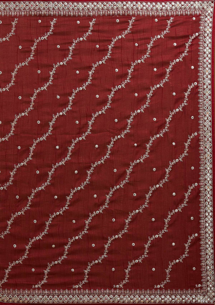 Maroon Silver Zariwork Raw Silk Designer Saree - Koskii