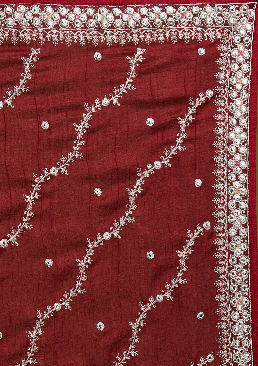 Maroon Silver Zariwork Raw Silk Designer Saree - Koskii