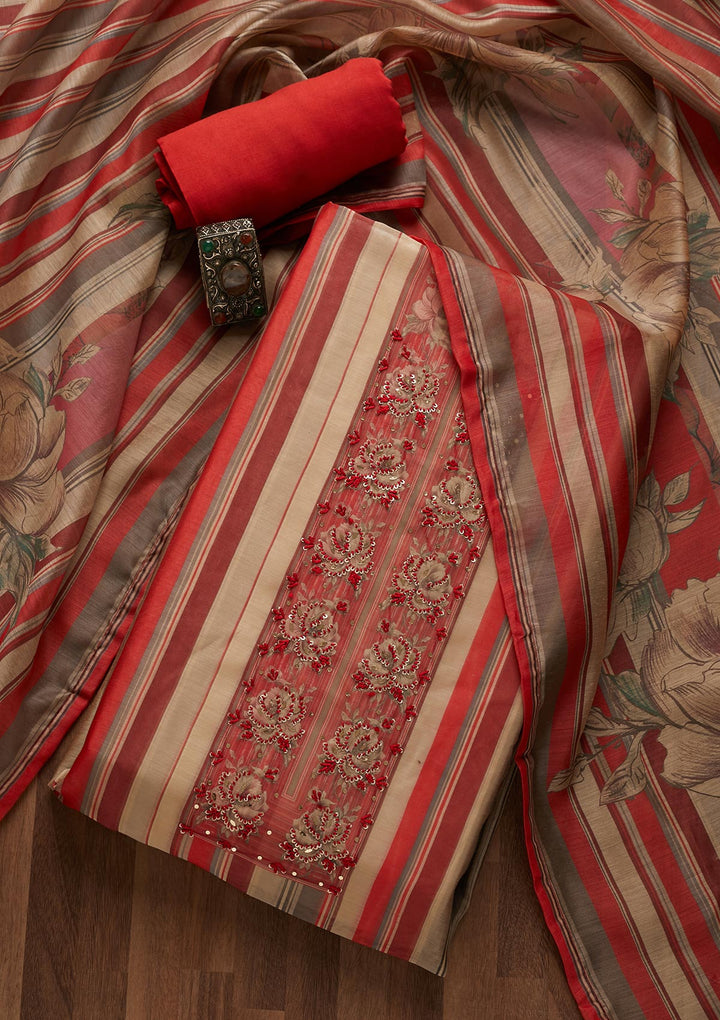 Maroon Sequins Chanderi Unstitched Salwar Suit-Koskii