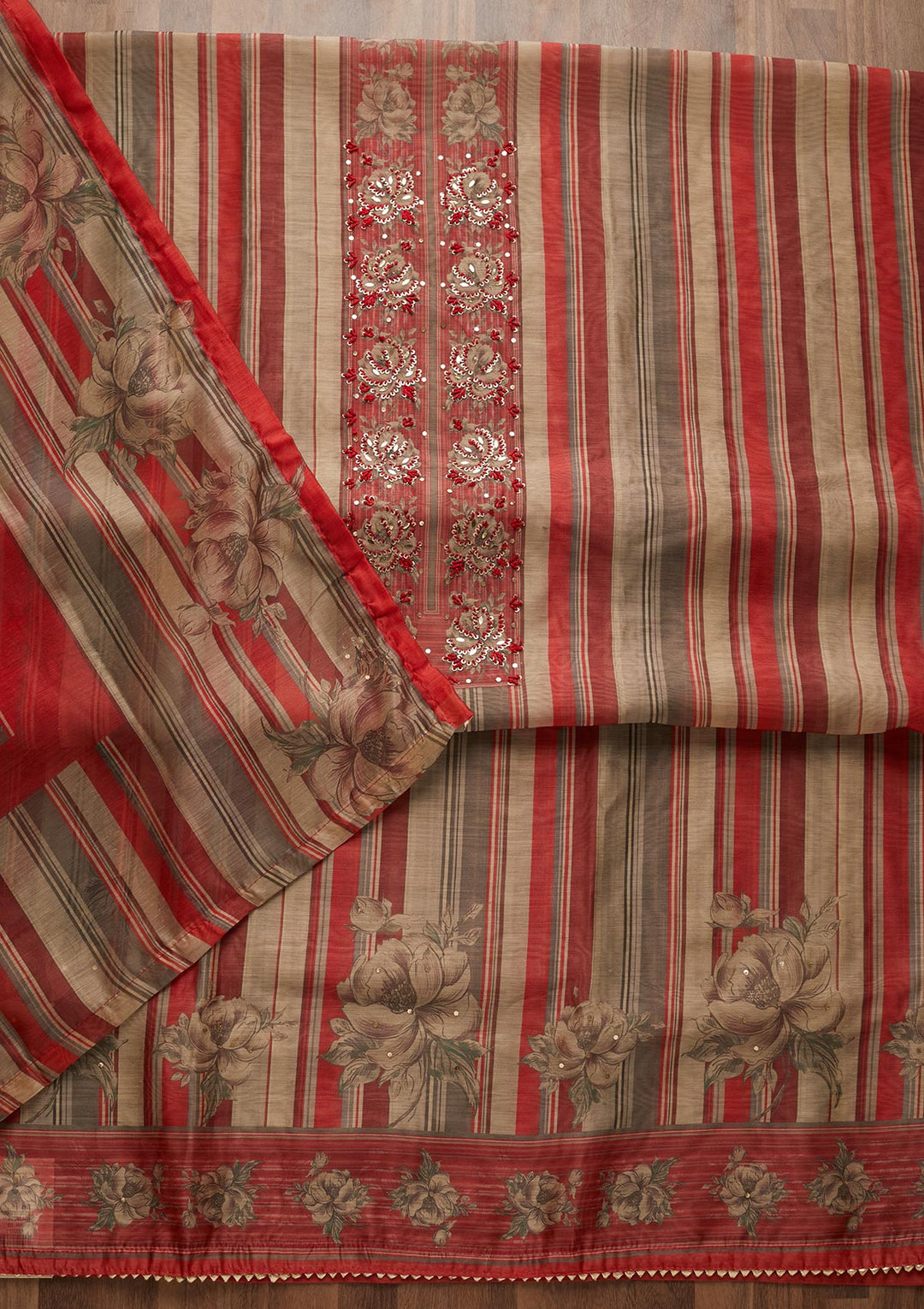 Maroon Sequins Chanderi Unstitched Salwar Suit-Koskii