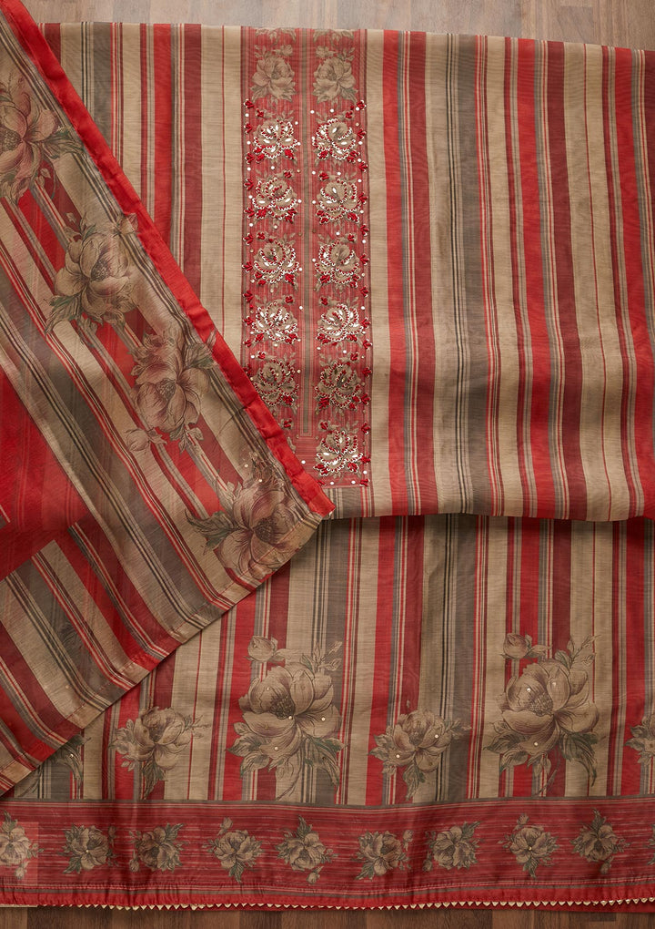 Maroon Sequins Chanderi Unstitched Salwar Suit-Koskii