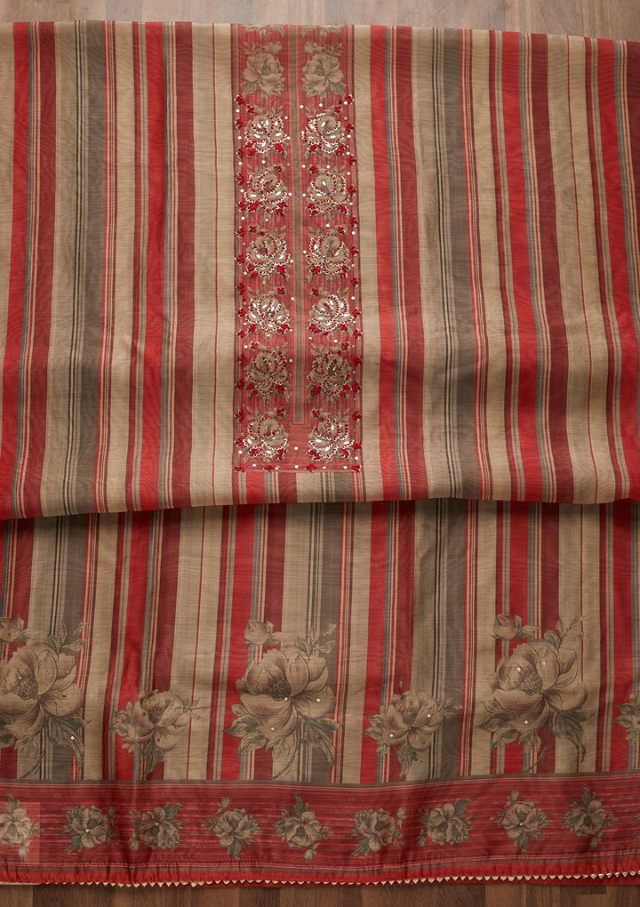 Maroon Sequins Chanderi Unstitched Salwar Suit-Koskii