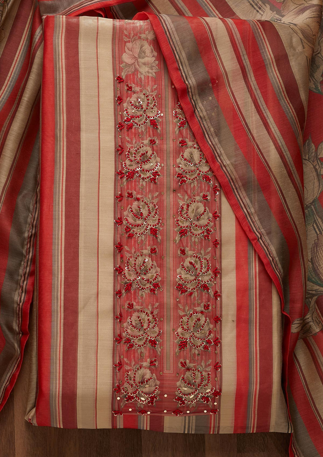 Maroon Sequins Chanderi Unstitched Salwar Suit-Koskii