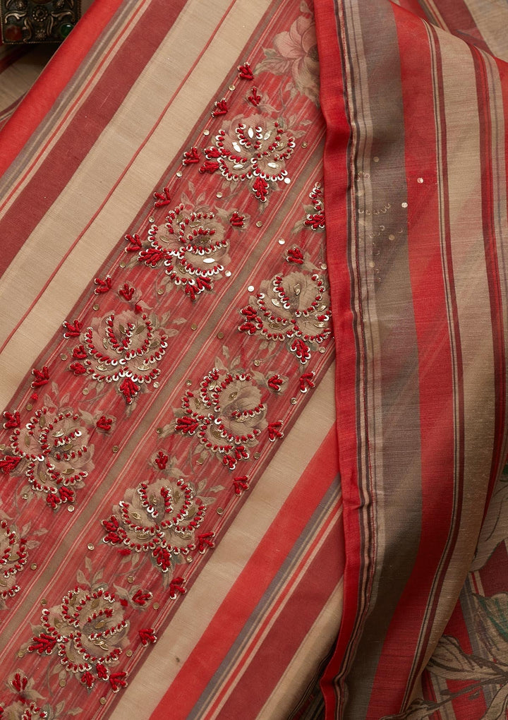 Maroon Sequins Chanderi Unstitched Salwar Suit-Koskii