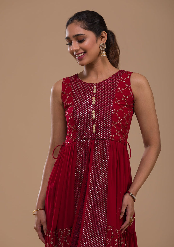 Maroon Sequins Georgette Readymade Salwar Kameez-Koskii