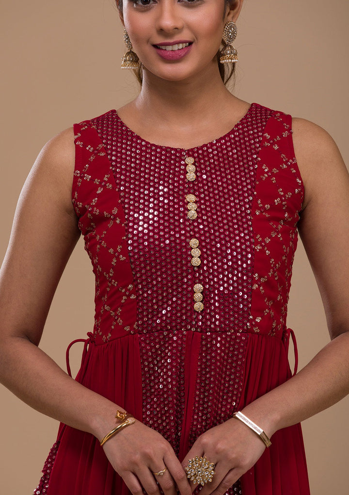 Maroon Sequins Georgette Readymade Salwar Kameez-Koskii
