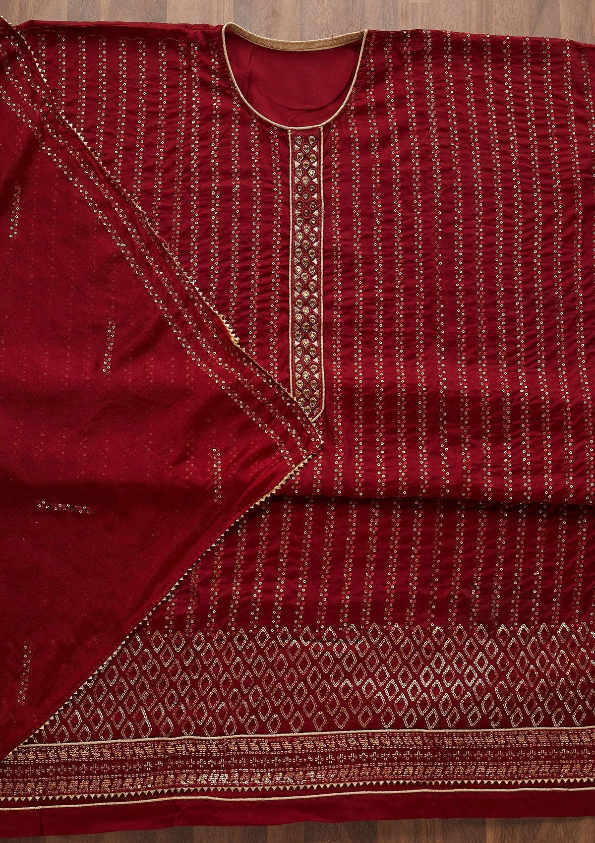 Maroon Sequins Georgette Designer Semi-Stitched Salwar Suit - Koskii