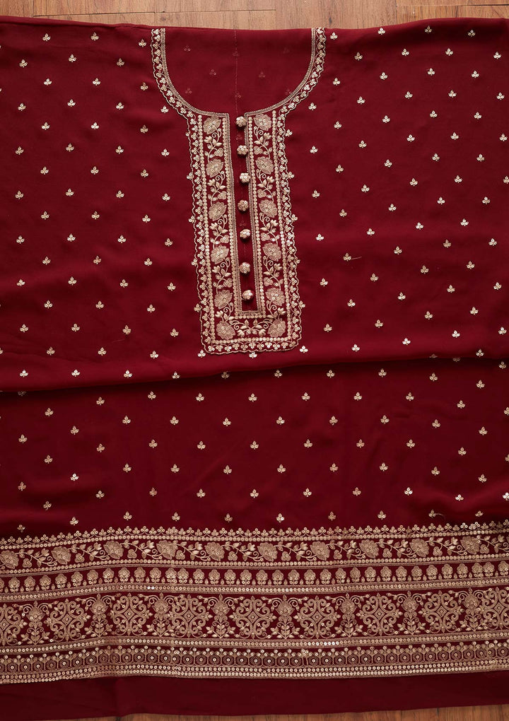 Maroon Sequins Georgette Designer Unstitched Salwar Suit - koskii
