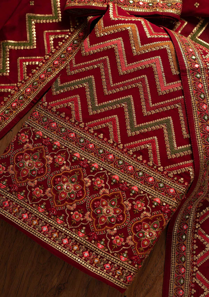 Maroon Sequins Georgette Designer Unstitched Salwar Suit - koskii