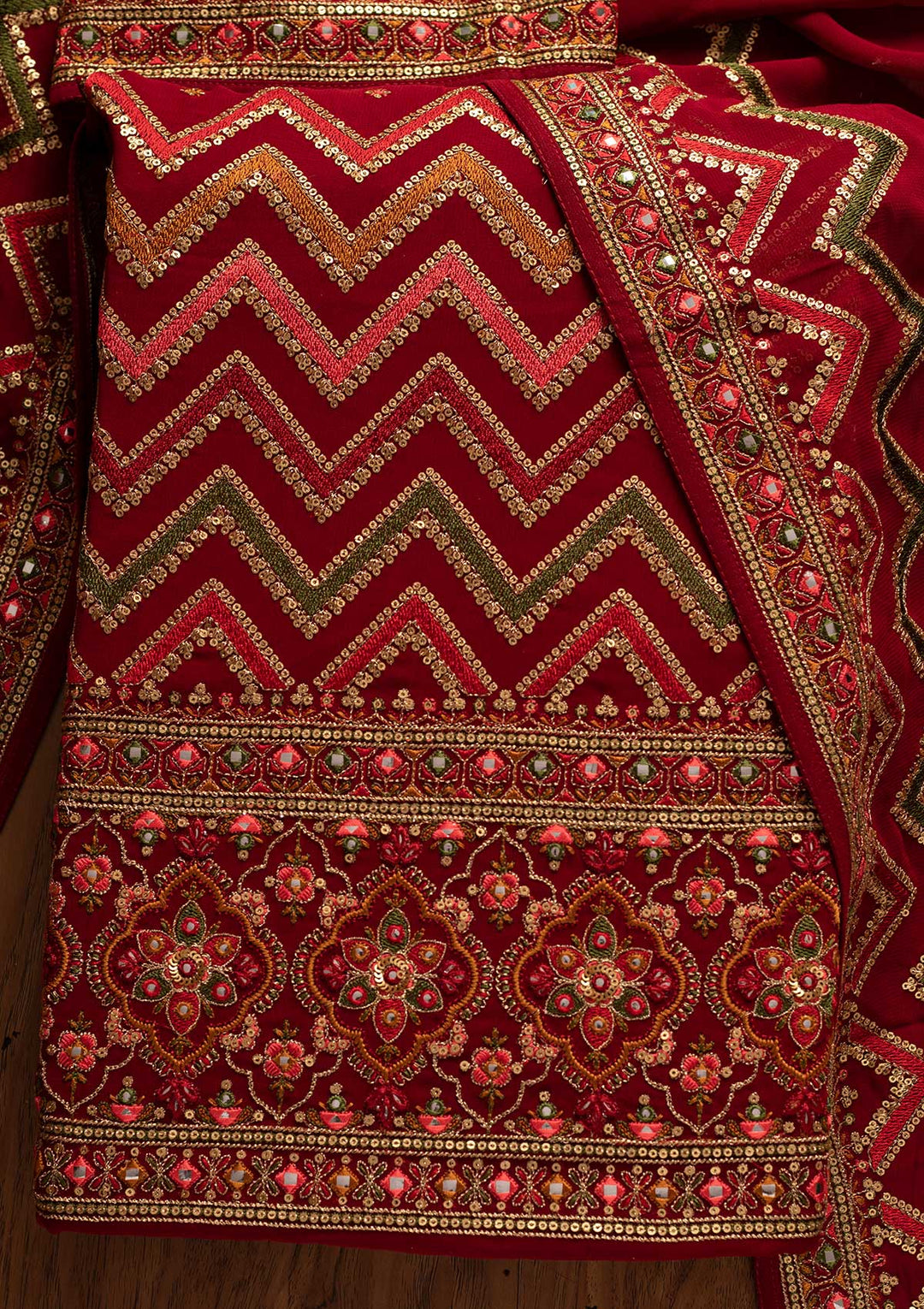 Maroon Sequins Georgette Designer Unstitched Salwar Suit - koskii