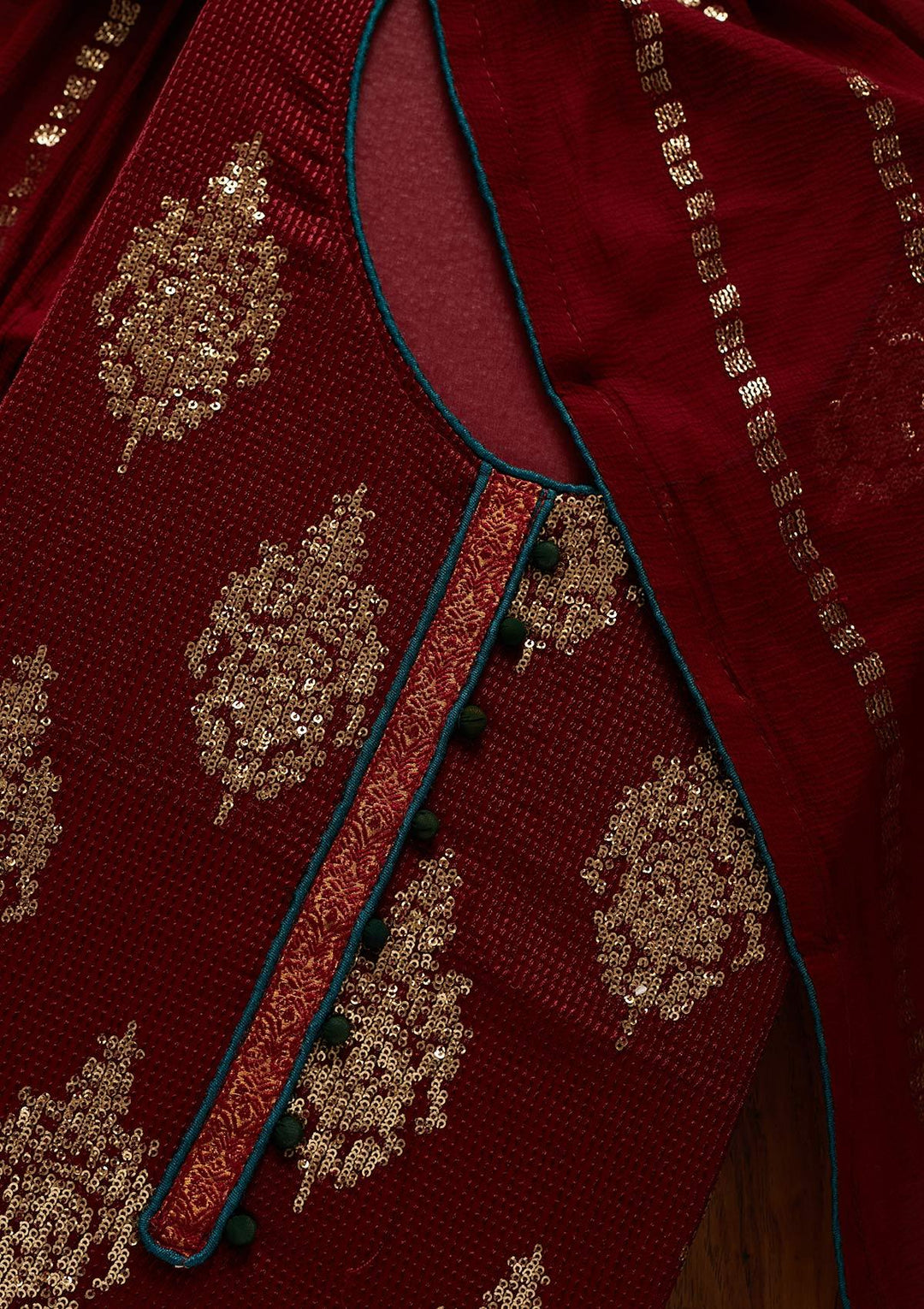 Maroon Sequins Georgette Designer Unstitched Salwar Suit - koskii