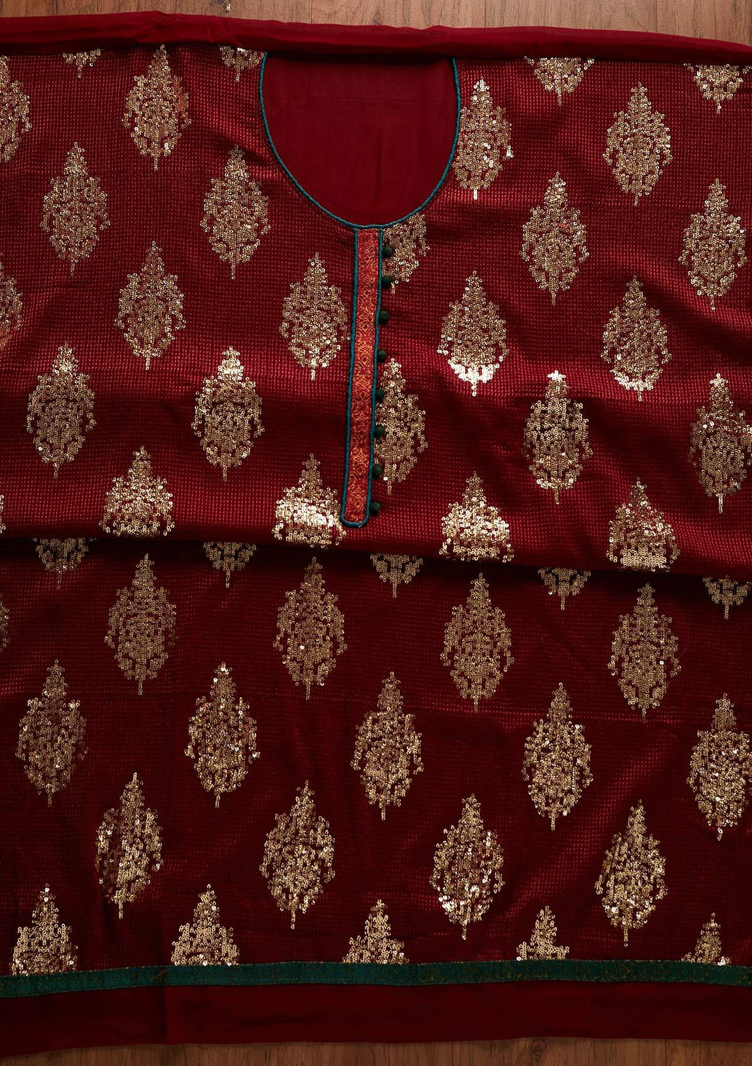 Maroon Sequins Georgette Designer Unstitched Salwar Suit - koskii