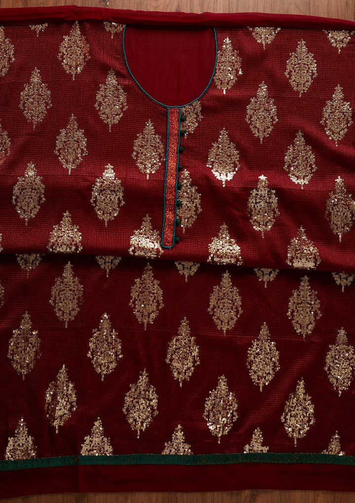 Maroon Sequins Georgette Designer Unstitched Salwar Suit - koskii