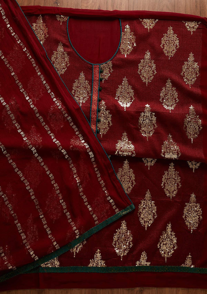 Maroon Sequins Georgette Designer Unstitched Salwar Suit - koskii