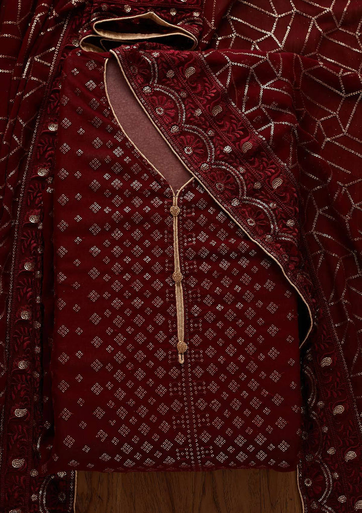 Maroon Sequins Georgette Designer Unstitched Salwar Suit - Koskii