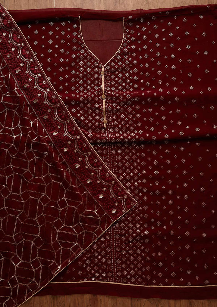 Maroon Sequins Georgette Designer Unstitched Salwar Suit - Koskii