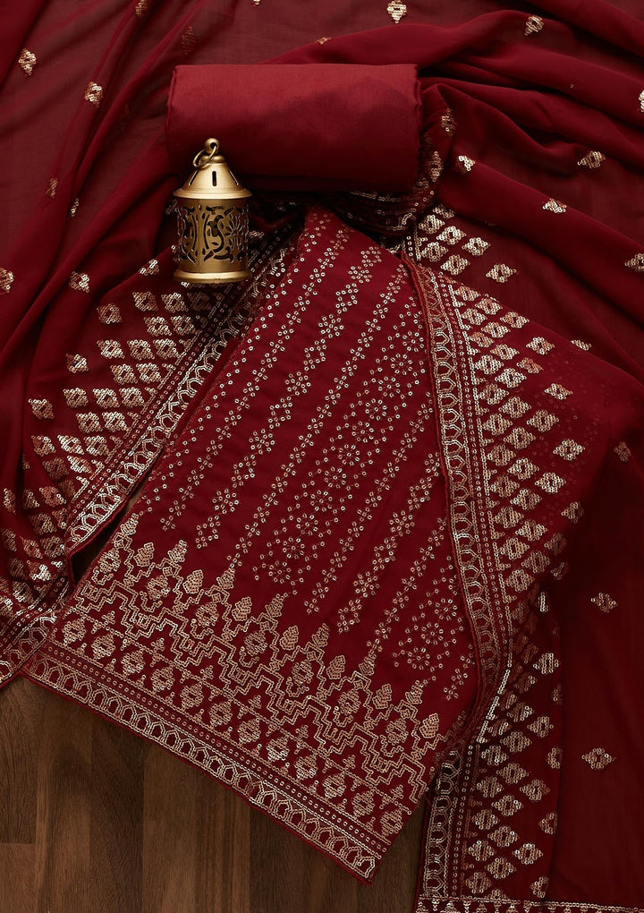 Maroon Sequins Georgette  Unstitched Salwar Suit- Koskii