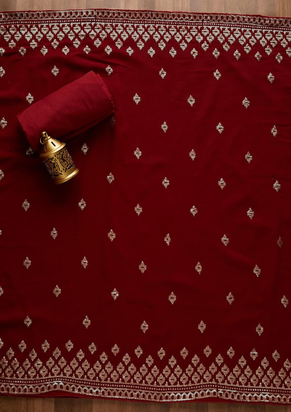 Maroon Sequins Georgette  Unstitched Salwar Suit - Koskii