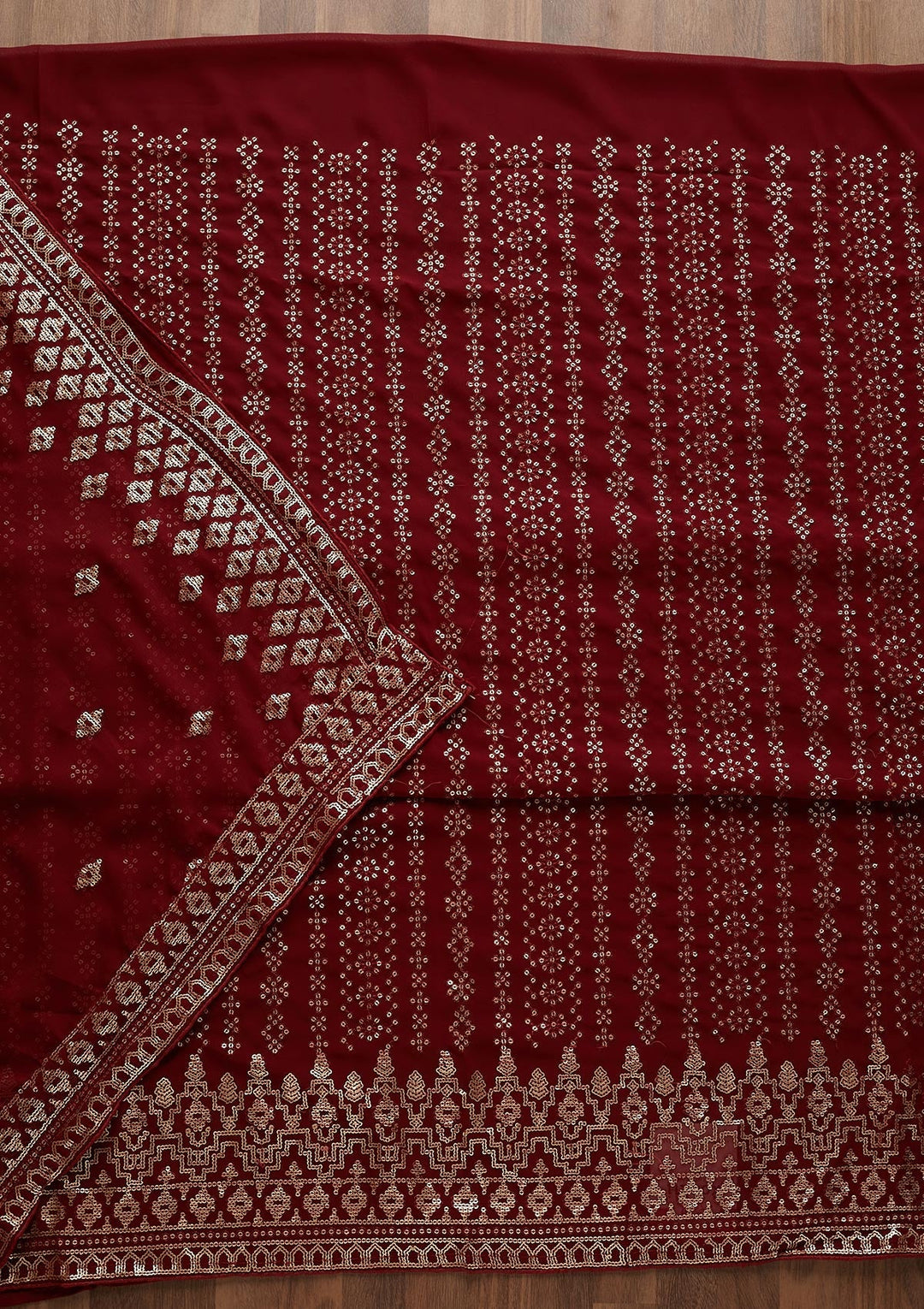 Maroon Sequins Georgette  Unstitched Salwar Suit - Koskii