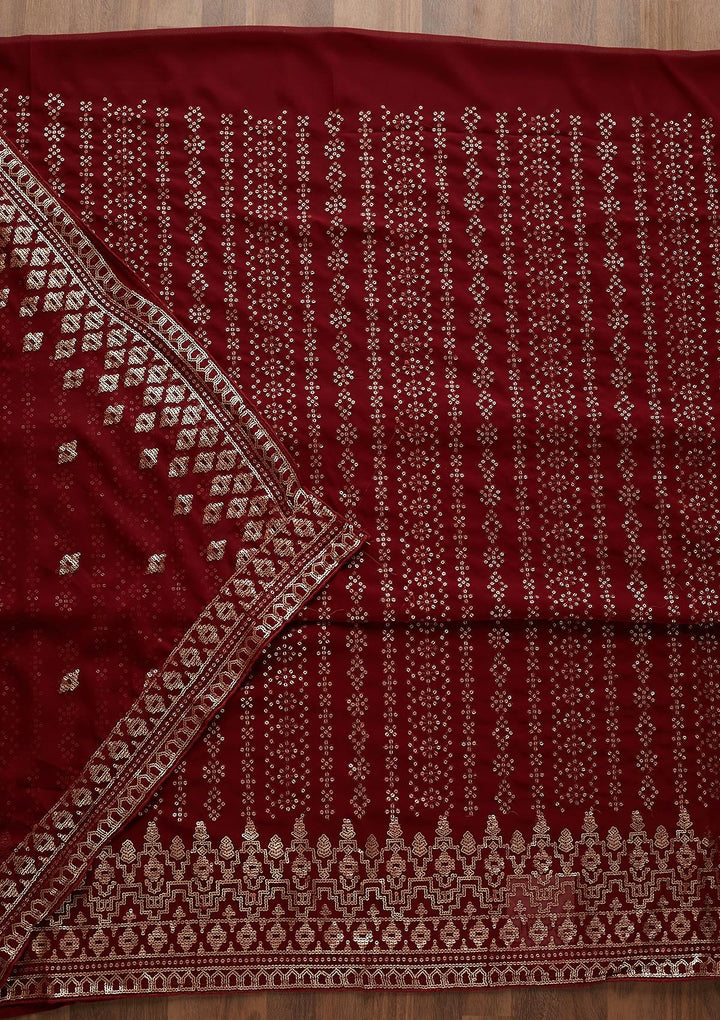 Maroon Sequins Georgette  Unstitched Salwar Suit - Koskii
