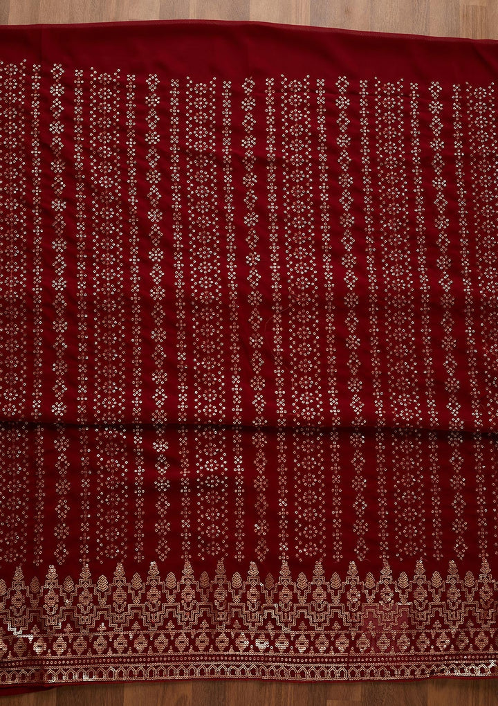 Maroon Sequins Georgette  Unstitched Salwar Suit - Koskii